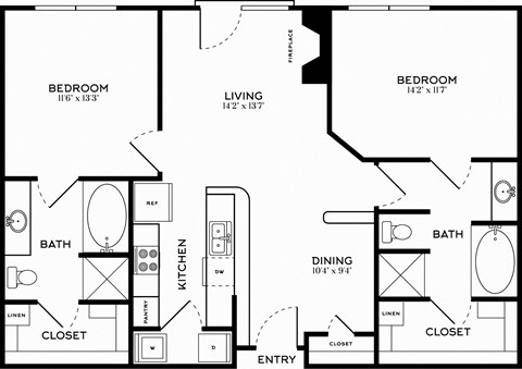 2 Bed | 2 Bath | 1152 sqft | 5 Mockingbird Apartments 